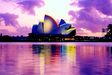 Sydney Opera House, decked in Olympic colors